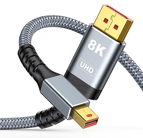 Highwings 8K Mini DisplayPort auf DisplayPort 1.4 Kabel 2M | 8K@60Hz 4K@144Hz Mini DP auf DP High-Speed bidirektionale Übertragung Nylon-Geflechtkabel für MacBook, Laptop, Monitor
