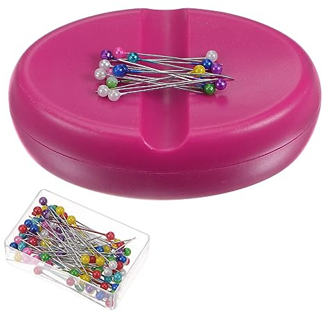 sourcing map Cuscino magnetico con 100 spilli con testa in plastica multicolore, supporto magnetico per cucito, quilting, aghi, spille, forcine per capelli, rosa