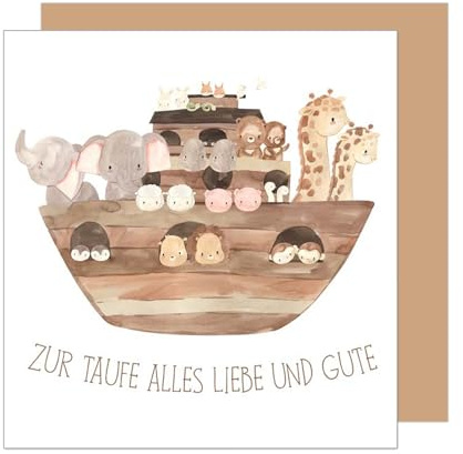 Edition Seidel Premium quadratische Glückwunschkarte zur Taufe mit Umschlag. Taufkarte Grusskarte Karte Alles Liebe Arche Noah Tiere Taufkind (ETQ100)