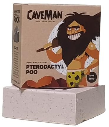 Caveman Men's Natural Soap - PTERODACTYL POO (180g): Moisturizing, Exfoliating, & Refreshing Bar Soap with Apricot Seed Scrub, Aloe Vera Extract and Sandalwood Essence