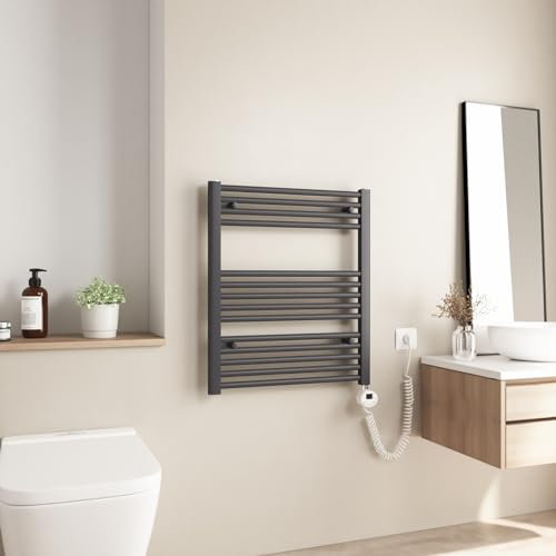 Heilmetz Scaldasalviette Elettrico Bagno 700x600mm Termoarredo Elettrico Bagno con Temperatura Regolabile, Termostato Intelligente, Radiatore Elettrico Basso Consumo da Parete Verticale, Antracite