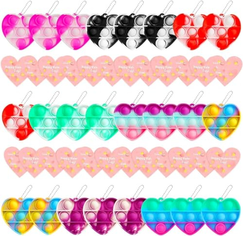 Valentinstagsgeschenke für Kinder, 24 Mini-Pop-Blasen, Großpackung mit Schlüsselanhänger, Stressabbau, sensorisches Fidget-Pack für Kinder, Schule, Klasse, Klassenzimmer, Valentinstag, Karten