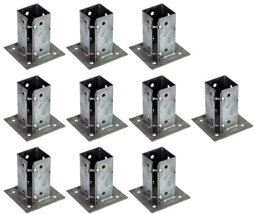 10 x Fence Post Holder 100mm posts Support Bolt Down Shoe Anchor Clamp Grip Galvanised for 100mm x 100mm posts (4) Eliza Tinsley Swiftpost, Pack of 10
