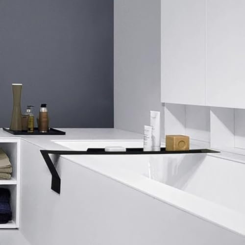 MegLob Badewannen-Caddy-Tablett Aus Metall, Badezimmer-Regaltisch Aus Edelstahl Für Die Badewanne, Badewannenbrett-Organizer Mit Stabiler Unterstützung, Badewannenzubehör,Black 15cm w
