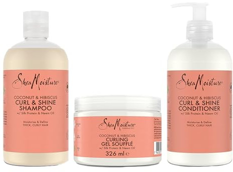 SHEA MOISTURE SheaMoisture Noix de Coco & Hibiscus Curl & Shine Shampooing, Après-Shampooing & Soin Cheveux Gel Soufflé 3 pièces