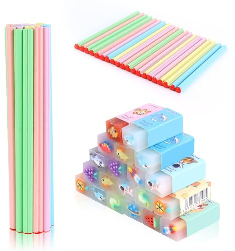 PBUSPU 20x Crayons Set, de 20x avec Gomme Art Eraser Gommes Mignonnes, Gommes Colorées Caricature Cadeau d'invité pour Remplisseur de Sac de fête pour Enfants Party Festival