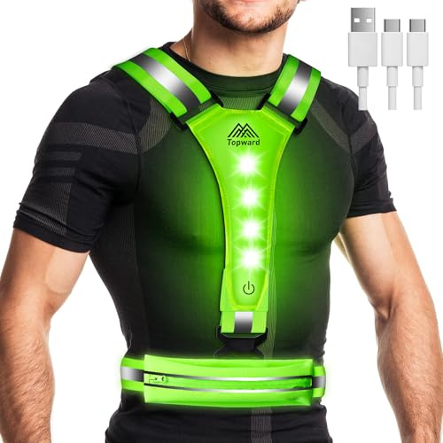 Topward Chaleco reflectante de seguridad para bicicleta, chaleco reflectante de alta visión, cinta reflectante de 360°, recargable por USB-C, impermeable, ajustable