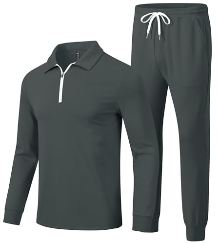 MoFiz Herr träningsoverall joggingdräkt sportdräkt fritidsoverall långärmad bekväm andas 1/4 dragkedja sweatshirt och sportbyxor tracksuit, N02 - Mörkgrå, XL