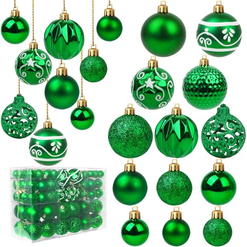 Ywlake Weihnachtskugel Ornamente Set für Weihnachtsbaum, 100-pcs Weihnachtsbaum Dekorationen Set Bruchfeste Ornamente für Neujahrsparty Hochzeit Feiertag Weihnachtsdekoration (Grün)