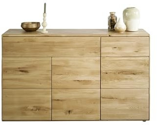 möbelando Sideboard >KM-0662< 3 Türen, 2 Schübe, 2 Böden, Wildeiche massiv - 149x89x40cm (BxHxT)