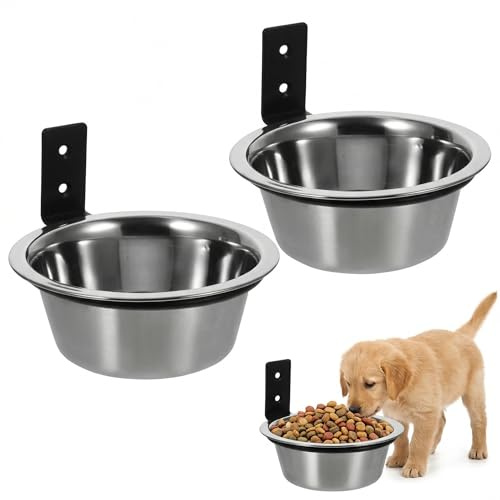 Yardwe Dog Feeding Bowl Wall Mounted Set of 2 Stainless Steel Dog Bowl Firm Raised Bowls for Large Dogs Clean Feeding Easy to Clean