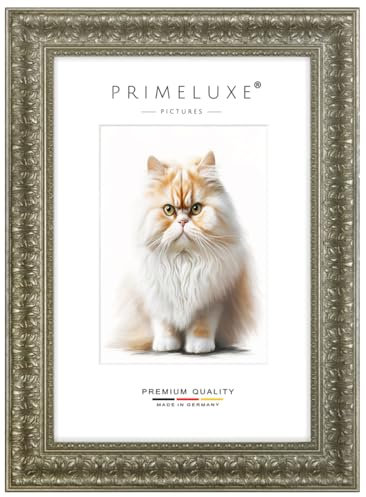 PrimeLuxe Massiv Holz Bilderrahmen nach Maß Barock Rokoko 30 x 90 cm in Alt-Silber | Größe wählbar | mit entspiegeltem Acrylglas | Rahmen für Poster | Puzzle | Foto collage