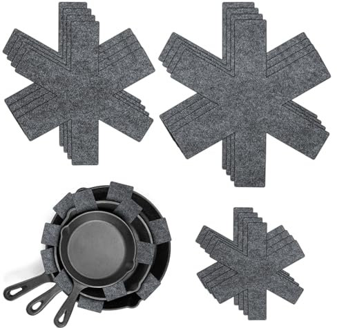 12 Stück Pfannenschoner,Pfannenschutz & Stapelschutz aus Filz,3 Verschiedene Größen Topfschutz,Trennwände für Pfannen Töpfe Schüsseln Küchenutensilien vor Kratzer 22cm/33cm/38cm