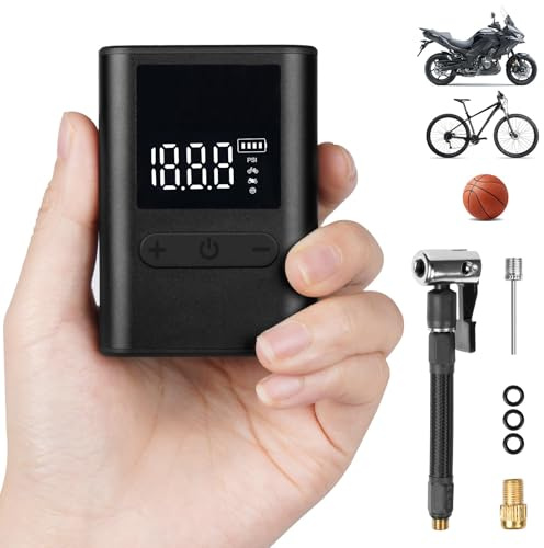 Flintronic 1PCS Mini-Fahrradpumpe, Minipumpen für Fahrräder, Ultrakleine 100PSI Fahrrad Luftpumpe, Elektrische Fahrrad Pumpe mit digitalem LCD-Druckmessgerät, 500Mah, Typ-C aufladbar Akku, Neu