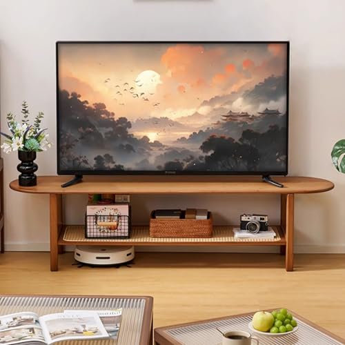 NOBBAT TV-Schrank, Wohnzimmer-TV-Schrank, Rattan-TV-Schrank, 140/160 cm, TV-Schrank, Bambus-TV-Ständer, Tisch für Fernseher bis zu 60 Zoll, rustikaler Vintage-Stil, natürliche Farbe(160cm)
