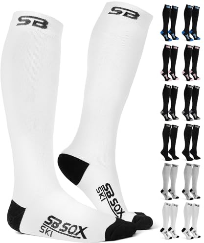 SB SOX 2-Pair Merino Wool Ski Socks for Men & Women (White/Black, Large)