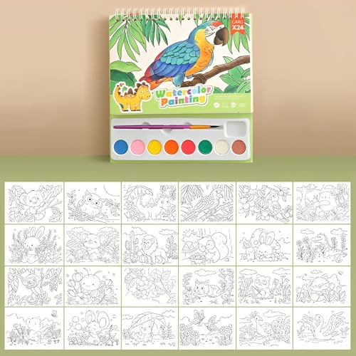 CHENKEE Malbuch mit Wasserfarben für Kleinkinder, Wassermalbuch ab 2-8 Jahren für Kreative Mädchen und Junge, Förderung der Kreativität und Motorik für Kinde Watercolour Paint Set