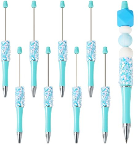 Boutigem 8 penne a sfera con perline incastonabili, penna a sfera con strass, penna a sfera con perline in plastica con paillette a forma di stella per decorazione penna fai-da-te, cancelleria per la