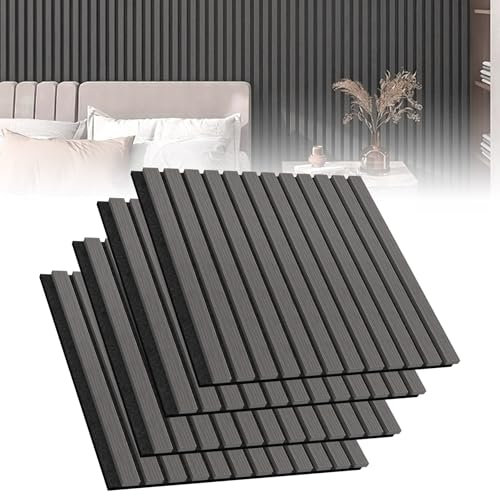 Froadp Juego de 4 paneles acústicos de pared de chapa de madera, 60 x 60 cm, revestimiento de láminas recortables, paneles acústicos de madera para salón, estudio, oficina, antracita