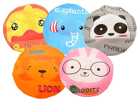 VEOIRXU 5 Stück Duschhauben, Wiederverwendbare Duschhauben, Elastische Wasserdichte Duschhaube, Cartoon Schön Duschhaube Für Kinder, Geeignet für Dusche, Spa, Salon, Reisen, Kochen（Tierdrucke）