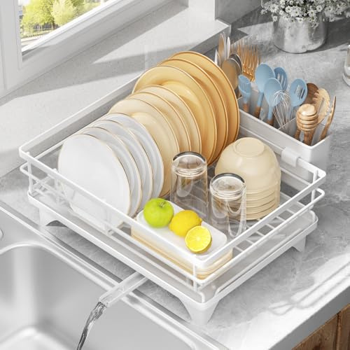 LIONONLY Weißer Abtropfgestell Geschirr, Platzsparender Geschirrabtropfgestell Küchenutensilien Geschirr Abtropfständer Dish Drying Rack Kitchen Organizer Abtropfgitter Küchenorganizer