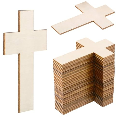 CEWROM Holzkreuz zum Bemalen, 40 Stück Holz Kreuz Ornamente Holz Chip Handgemachte Graffiti Dekorative Malerei DIY Bastelsets