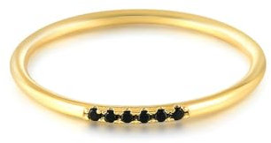 Daesar Eheringe Damen Einzeln, Ring 585 Gold Bandring mit Schwarz Achat Schmal Ringe Verlobung und Hochzeit Gr.51 (16.2)