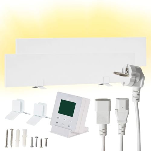 Dalsys Riscaldatore antimuffa 60W 12 x 60 x 1,3cm, 2 pannelli, antimuffa per parete e bagno, riscaldamento a infrarossi contro la muffa con timer intelligente, certificato IP44