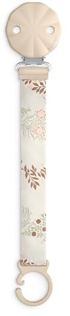 Suavinex, Portaciuccio in tessuto per neonati, morbido e flessibile, nastro con decoro su due lati, clip per ciuccio con pinza. Per neonati +0 mesi, adatto per neonati, Poetry Beige