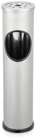 Tradineur - Papelera de pie metálica cilíndrica con cenicero extraíble - Fabricado en Acero Inoxidable - Base Antideslizante -Ideal para Negocios, Espacios públicos y terrazas - Ø 14,7 x 56,5 cm