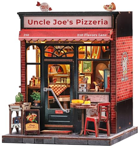 Cutefun Book Nook Kit - Case delle bambole (Uncle Joe's Pizzeria) | Decorazione Creativa per Librerie con Luci LED, per Adulti & Adolescenti - Pezzo da Collezione Regalo