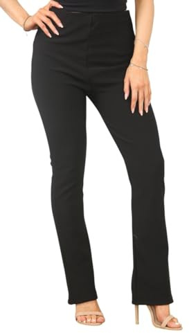 2 Pack Women's Stretch Bootcut Trousers Elasticated Waist Work Wear Casual Wear Comfort Soft Pull On Bottoms Ribbed Boot Leg Size 8-24 (UK, Numeric, 18, Regular, Short, Black & Navy)