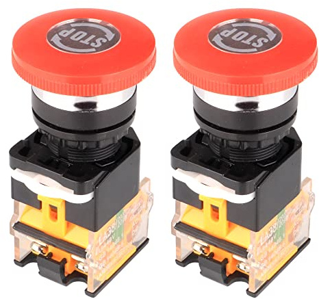 Gebildet 2pcs 12V/24V/48V/220V 10A Pulsante di arresto di emergenza fungo rosso 22mm NO NC interruttori a pulsante