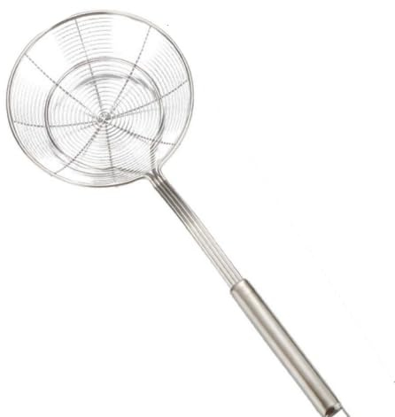 Colino per ragni extra large per schiumarola, in acciaio inox, con manico lungo per friggere e colino in acciaio inox