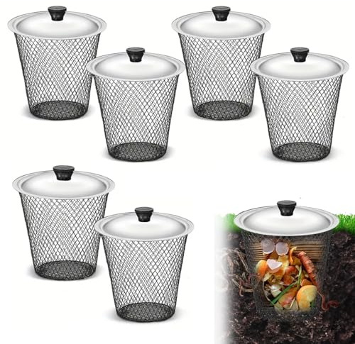 Outdoor Compost Bin - 6 Piece Inground Worm Farm with Lid - Sustainable Composting System for Garden - Reduce Food Waste with Efficient Worm Composter