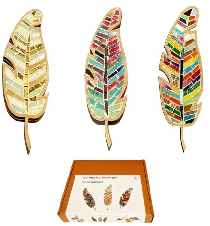 BDKMMS Mosaik Bastelset, 3 Stück Federform DIY-Mosaik-Kunst mit Werkzeugen, Lustige Weihnachtsbastelset für Handwerkliche Aktivitäten, Geschenke