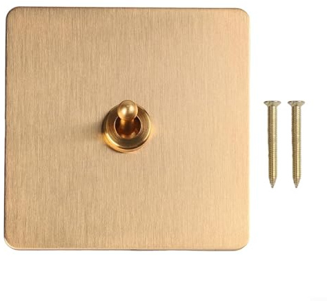 ComfyHarbor Interruptor de luz retro de latón con palanca de 1/2 vía en placa de 86 mm, interruptor eléctrico decorativo hecho a mano para iluminación del hogar y control de ventilador de techo en oro