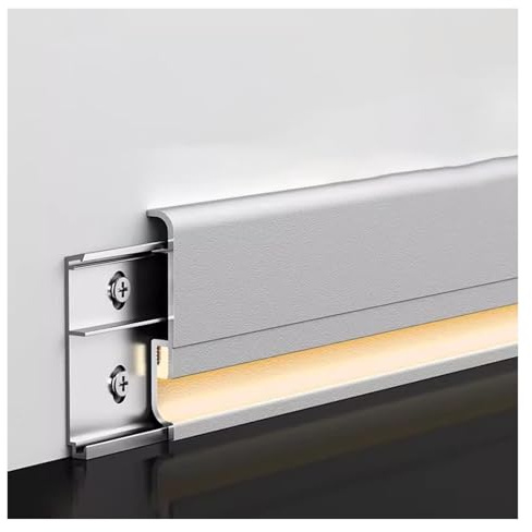 HAIXHX Aluminum Channel Profile Baseboard Led Aluminum Channel Skirting Board Baseboard，H 60mm/2.35in Seamless Wall Protection for Kitchen, Bathroom Office and Hallway(Silver,5PACK)