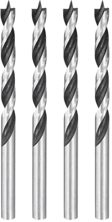 sourcing map Brad Point Bohrer 6 mm Durchmesser, gerader runder Schaft, metrischer Spiralbohrer für Weichholz, Hartholz, Sperrholz, Kunststoff, Gummi, silberfarben, 4 Stück