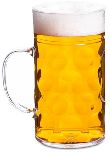bar@drinkstuff Plastic Beer Stein – German-Style 2-Pint (1 L) Polystyrene Tankard Mug with Handle – Reusable, Rigid, Dimpled Finish – Ideal for Festivals, Outdoor Events & Bars (2)