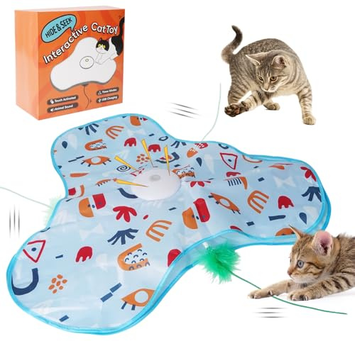 Juguete Interactivo para Gatos, Juguetes para Gatos con Plumas Móviles Ocultas,Carga por USB, Juguetes Gato para Ejercitar Gato y Gatitos
