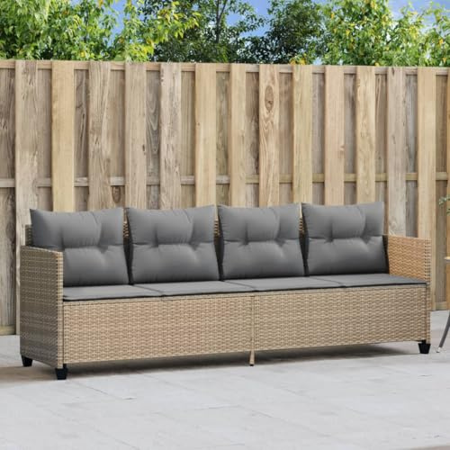 Owoxanthellate Sonnenliege Beige mit grauen Kissen 204 x 55 x 69,5 cm Poly Rattan wetterfest Klappbarer Gartensessel 110 kg belastbar für Balkon Terrasse Garten