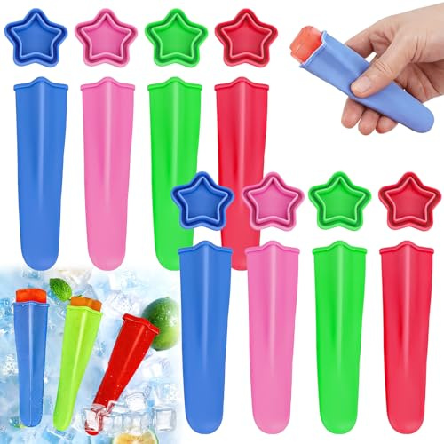 BOOSHMall 8 Stück Eisformen Silikon, Wassereis formen, Wiederverwendbare Popsicle Formen mit Sternförmige Eistüte mit Deckel für Hausgemachte Eislutscher & Stieleis