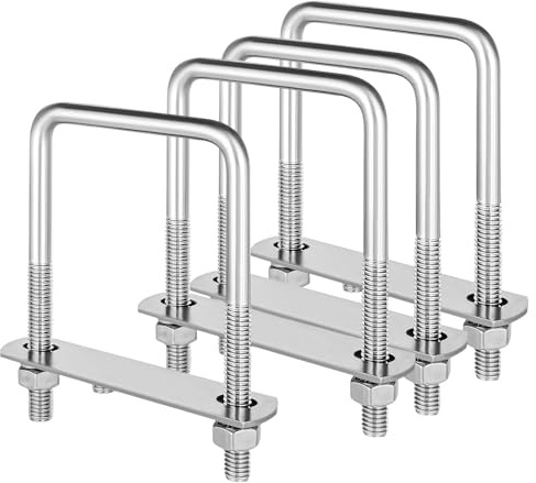 4 PCS M8 U Bolts, 70 x 110 mm 304 Stainless Steel Square Bolt with Nuts and Frame Plates Brackets for Industrial Hardware Pipe Conduit Cable Tube Marine Boat Deck Trailer Auto