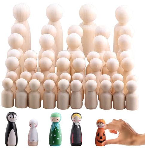 FESDMOH 50 Pcs Figuras de Madera, Muñecos Madera, Muñecas de Madera Natural de Bricolaje, para Decoración de cumpleaños, Pintura, Manualidades