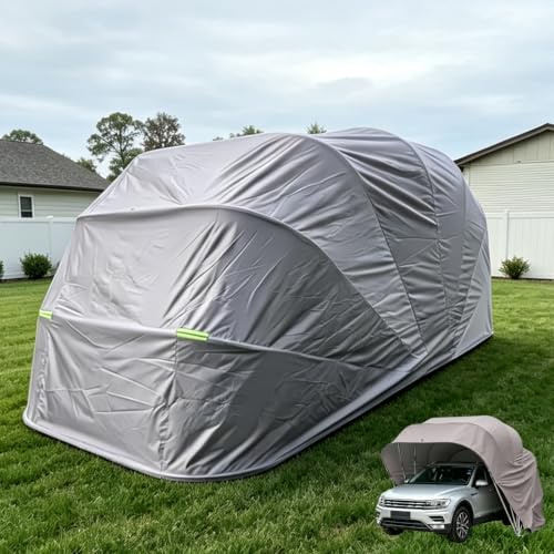 Garage Pliant Voiture Exterieur, Carport Abri Voiture Exterieur en Acier Inoxydable, Semi-Automatique Tente Garage, Mobile, Verrouillable, Imperméable, pour SUV Moto, Gris (5,9×2,7×2,45m)