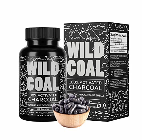 Wild Foods Activated Charcoal Capsules | 100% Organic Coconut Shells Active Tablets | Lab Tested & Non-GMO Pills | Made in USA (120 Capsules)