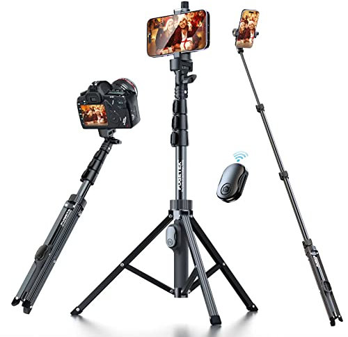 FugeTek All-in-One Professional Aluminium Selfie Stick & Tripod, Robust Bluetooth Remote Control for Apple and Android Devices, No Ski Tripod, Extendable up to 49 Inches, Black