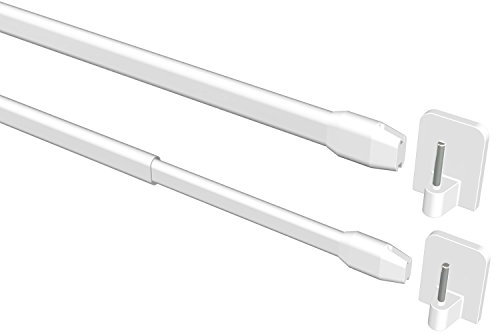 Flairdeco Vitragestangen mit Klebehaken, Scheibenstangen oval, Metall-Kunststoff, Weiß, ausziehbar 60-100 cm, 2 Stück