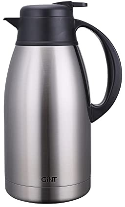 GiNT Stainless Steel Thermal Coffee Carafe, Double Walled Vacuum Water and Beverage Dispenser, 12 Hour Heat Retention, 65 OZ /1.9 Liter, Silver